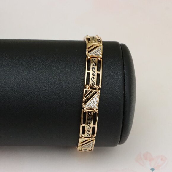 "Rose Gold Geometric Link Bracelet with Black and Crystal Accents, XPBL0810 - Picture 9 of 12